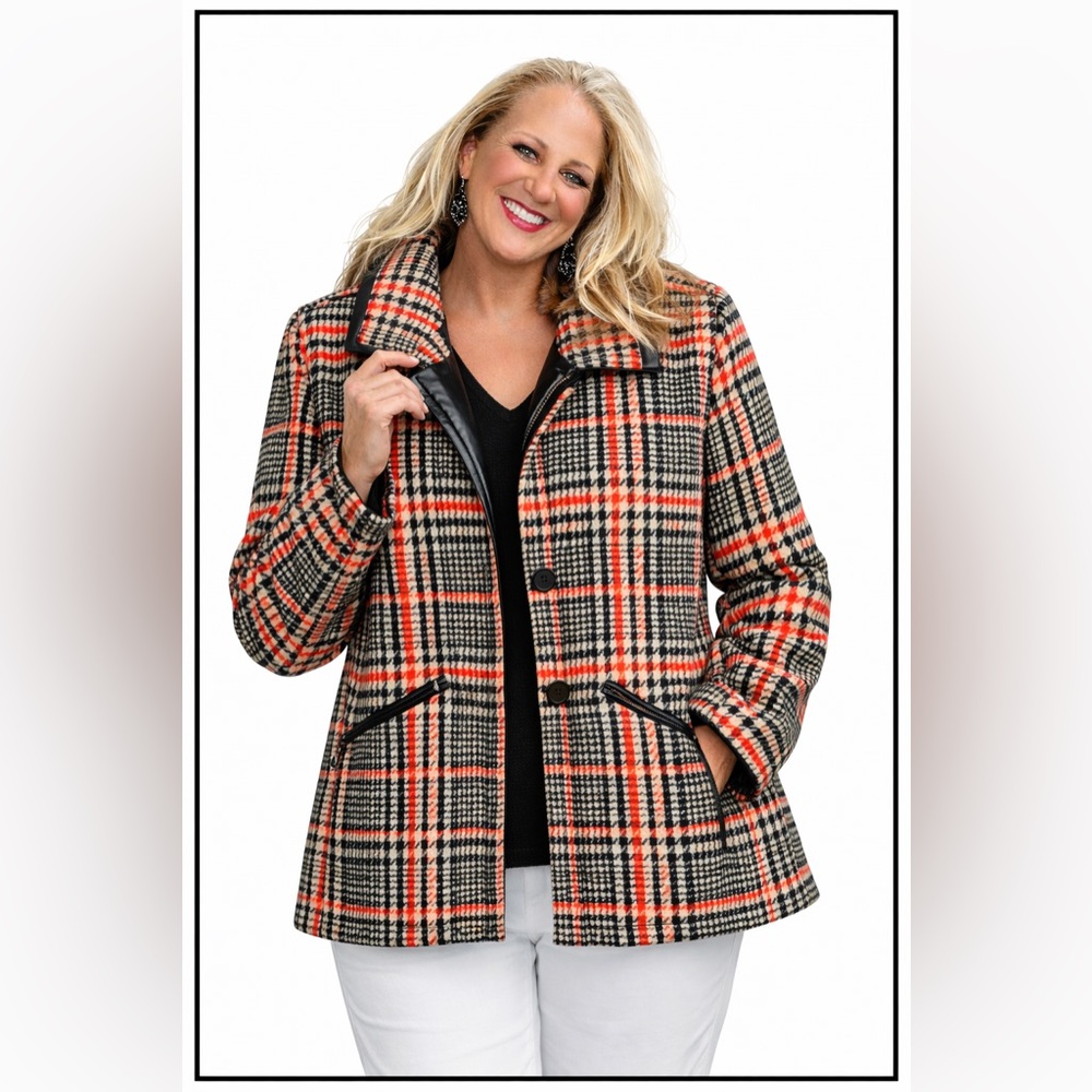 Ellen Reyes Plaid Coat 2X Jacket Red Black White